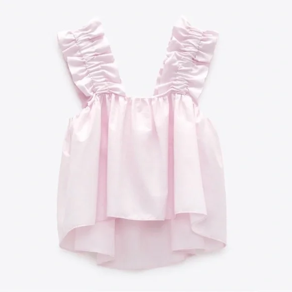 Zara Pink Poplin Ruffled Top - Picture 5 of 9
